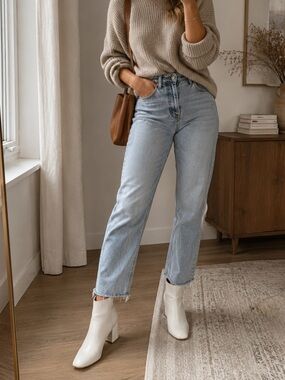 White Chunky Block Heel Ankle Boots Booties Size 6.5